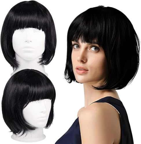 Bob Perücke Damen Kurz Mit Pony - Velma Tageshaarperücke für Partei Cosplay (Schwarz)