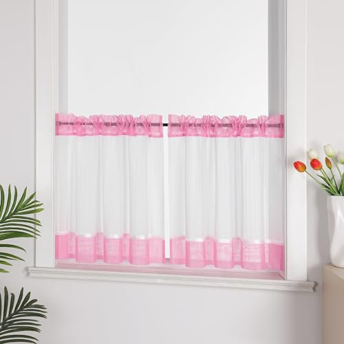 Joyswahl Leinenoptik Scheibengardine im Landhausstil »Jasmin« Cáfe Gardinen Transparent Kurz Küchengardinen Bistrogardinen Wohnzimmer Rosa HxB 60x120cm 1 Stück