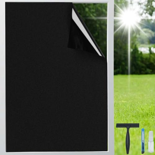 LOVADA Película opaca para ventana de 17.5 x 157.5 pulgadas para máxima privacidad y bloqueo solar, oscurecimiento de la habitación, película tintada extraíble estática, película negra para el hogar,