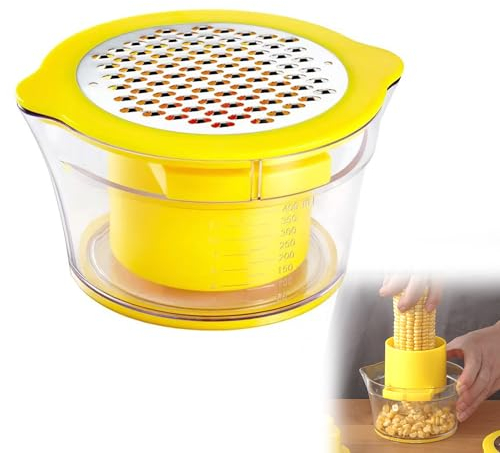 4 in 1 Corn Cob Stripper Peeler,Multifunctional Stainless Steel Stripping Tool with Measuring Bowl and Safety Handle for Ginger Grater Carrot Planer Potato