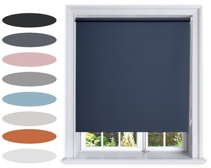 Lister Cartwright Blackout Plain Roller Blinds Windows Blind Easy Fit Child Safety Included (Navy, 200 cm Width x 160 cm Drop)