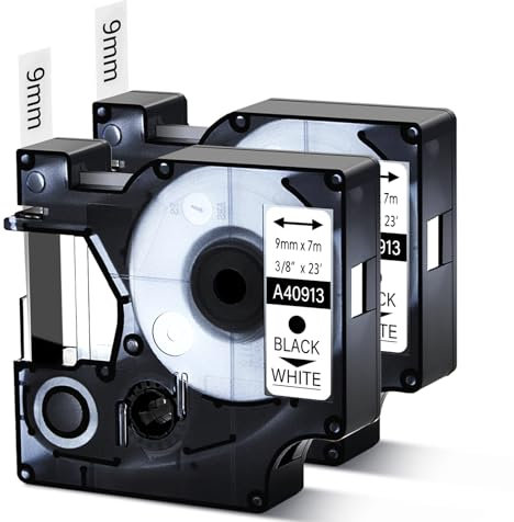 Cruxer Kompatibel für Dymo D1 40913 S0720680 Etikettenband Bänder，Schwarz auf Weiß 9mm x 7m Ersatz für Dymo LabelManager 160 210D 500TS Labelpoint 100 350 Labelwriter DUO 3M PL150 (Packung 2)