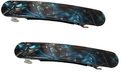 Baoblaze 2Pcs Damen Haarspange, Französische Haarclips, Vintage Haarschmuck Barrette, Automatische Tortoise Shell Haarspangen für Mädchen Feines Haar und Mitteldickes Haar, Blau Schwarz 8,3cm