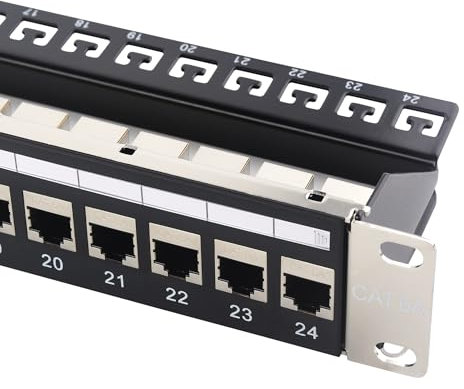 Cable Matters 1U 24-Port 10Gbps Cat6A Ethernet Patch Panel with Inline Keystone and Cable Management Bar, Rackmount or Wall Mount Network Switch / RJ45 Patch Panel