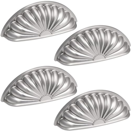 SYZOW Brushed Gold Cabinet Cup Pulls 76mm Hole Center, 4 Pack Brass Drawer Pulls Kitchen Hardware Cabinet Handles Dresser Handles Knobs (Brushed Nickel)