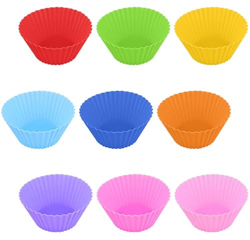 Senshuomy 7cm Silicone Cupcake Cases Muffin Cases 9 Pack Reusable Cake Molds Non-Stick for Baking Bread Muffin Ice Creams Jelly