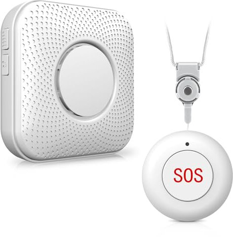 PGST Allarme per Anziani Wireless Pulsante Chiamata Emergenza,1 Ricevitore, SOS Pulsante di Chiamata 1 Trasmettitore per Anziani Pazienti Disabili, Allarme Sicurezza Cercapersone per Casa