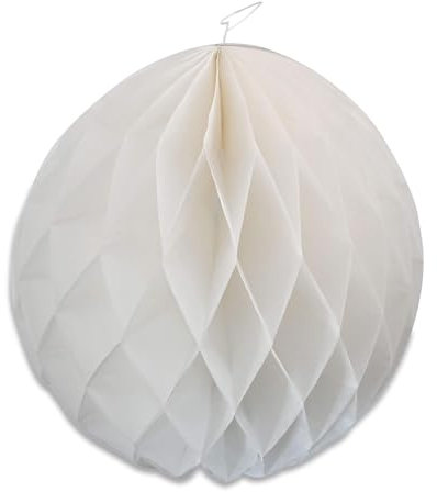ECOFIESTA 12x Seidenpapier Pompons Deko 25 cm weiß - Lampions weiß als JGA Deko wiederverwendbar - Wabenbälle zur Hochzeitsdeko