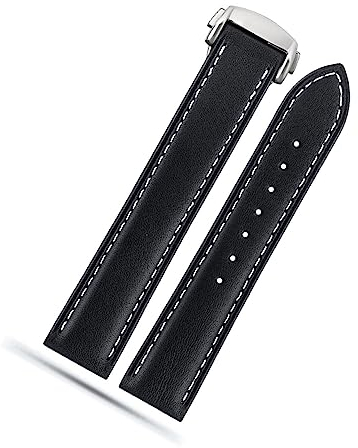 yeziu Lederarmband für Omega Seamaster 300 150 Speedmaster 007 AT150 Braunes Uhrenarmband Faltschließe 19mm 20mm 22mm(B Black-silver,22mm)