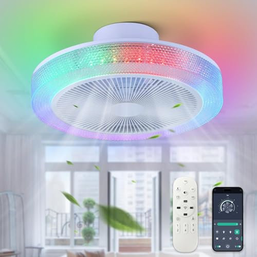 Depuley RGB Ceiling Fans with Lights: Color Changing Crystal Ceiling Light Fans Remote Control - Smart Ceiling Fan Reversible Motor - Dimmable Fan Lights Ceiling for Bedroom