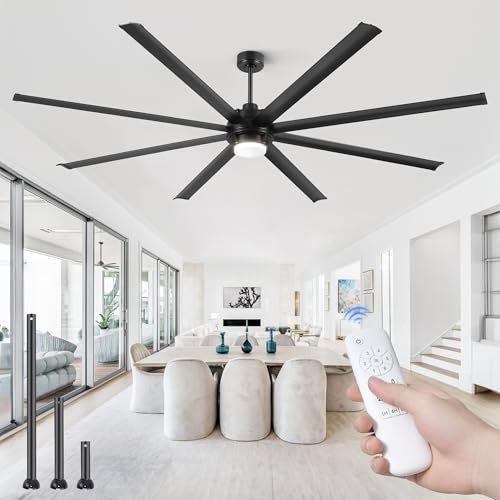 Fanbulous - 100 Inch Large Ceiling Fans with Lights and Remote Control, Outdoor Industrial Ceiling Fan with 8 DC Aluminum Blades and 6 Speeds Fan