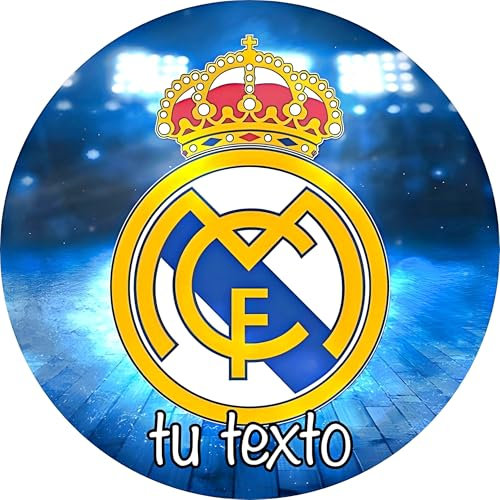 MDA Foto Comestible, OBLEA o Papel de AZÚCAR, ESCUDO DE MADRID, Personalizada Foto con Nombre, Edad y Texto, para Tartas y Magladenas de Cumpleaños, Varios Tamaños. Disco 1