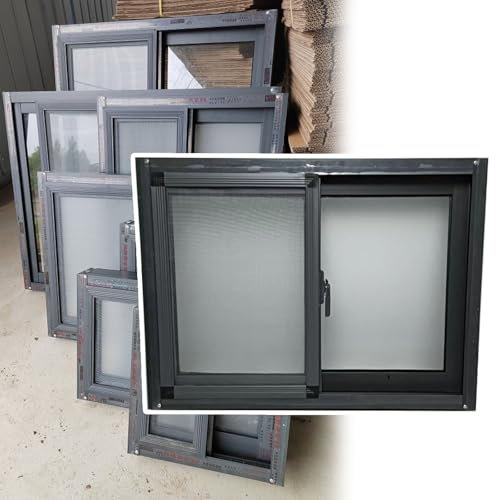 Schiebefenster Dunkelgraues gehärtetes Universal-Schiebefenster, 30 40 50 55 60 65 70 75 80 85 90 100 110 120 cm großer Ersatz für Garagentorfenster, großes Fenster für Schuppen aus Aluminium(123x45cm