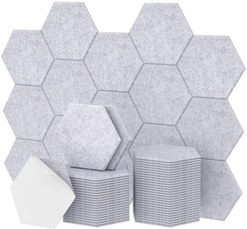 48 Pack Hexagon Acoustic Panels Self-adhesive, TONOR 30x26x0,9cm High Density Sound Proof Panels for Walls, Sound Deadening Insulation Treatment Sound Absorbing Padding for Studio, Office, Home, Grey