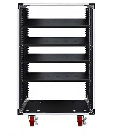 YQMHEZ Audio Rack HiFi Regal, HiFi Rack-Aufbewahrung, AV-Phonoschrank, Audio-Rack, Netzwerk-Server-Rack mit offenem Rahmen Rack, mit Rolle for Spielkonsolen/Apple TV/PS4(16U 4 Tier)