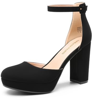 DREAM PAIRS Women's Platform Chunky High Heels Closed Toe Block Ankle Strap Dress Bridal Party Wedding Shoes,Size 6.5,Black-Nubuck,DWUMPU2534