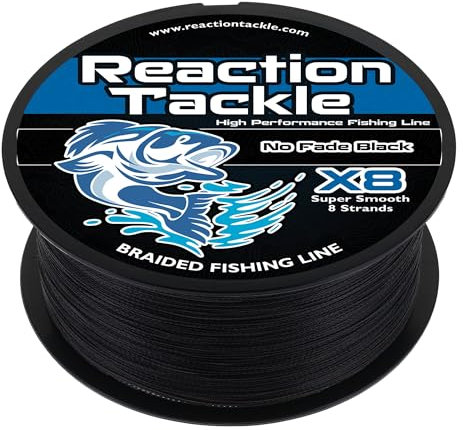 Reaction Tackle Lenza da pesca intrecciata, 8 fili, non sbiadisce, 6,8 kg, 300 m, colore: nero
