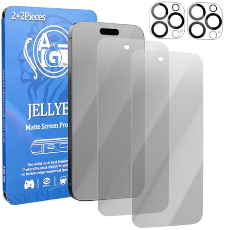 JELLYEA 4 Pack, 2 Pack Privacy Screen Protector for iPhone 15 With 2 Pack HD Camera Lens Protector 9H Hardness Anti Spy Private Tempered Glass Film for iPhone 15,6.1”