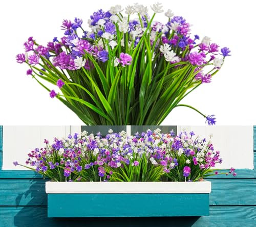 6 Bündel Kunstblumen wie echt Künstliche Blumen Deko Frühling Kunstblumen für Draußen Plastik Fake Blumen Balkonpflanzen Kunstblumen & -Pflanzen Kunstpflanze Outdoor Wetterfest UV-beständige (Stil C)