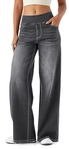 LaiEr Large Denim Wide Leg Pants for Women, High Waisted and Slimming with Multiple Pockets, Straight Tube, Loose fit, Cat Whisker, Marbling wash Craft, High Elasticity Casual Jeans