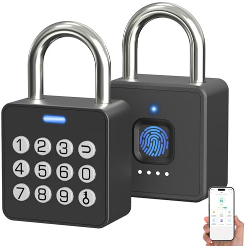 Dhiedas Fingerprint Padlock with Code, Combination Lock for Locker with Bluetooth APP Access, Smart Biometric Digital Waterproof Gate Lock for Outdoor Fence Gym Locker School Shed Storage