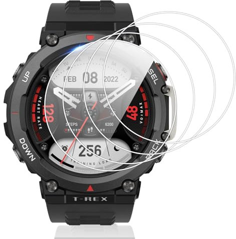 Vauki 4 Pezzi Pellicola Protettiva per Amazfit T-Rex 2/T-Rex Ultra Vetro Temperato,9H Durezza Anti-Graffio HD Trasparente Senza Bolle Vetrino Protezione per Amazfit T-Rex 2/T-Rex Ultra