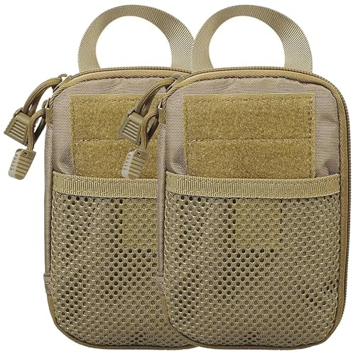 AQzxdc Tactical Molle Pouch, Small Utility Waist Pack EDC Bag Gear Gadget Organizer Compact Medical IFAK Utility Bag(Brown,X2)