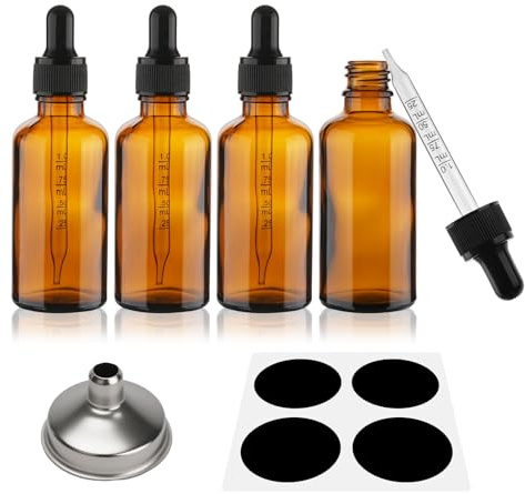 Decorniqu Amber Glass Dropper Bottles 2pcs 60m/2oz Leak proof Small Pipette Dropper Bottle Empty Reusable liquid Pipette Ear Dropper Bottles Droppers for Liquids Hair Oil