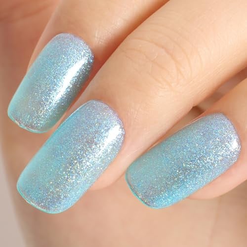 TUTUYU Eisblau Glitter Gelnagellack,Eisiges Silberblau 12 ml | Hema-frei,TPO-frei,Langanhaltend,UV LED Soak Off,Geruchsarm,Selbstverlaufend,Winter & Party