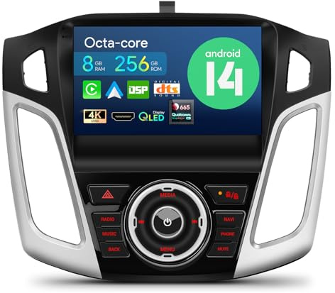 XTRONS 9 Android 14 Octa Core 8GB+256GB Car Radio Player for Ford Focus | Qualcomm 665 QLED Car Stereo IPS Touched Screen DSP DTS 4G GPS Bluetooth Support AHD Camera DAB Optional Day&Night UI Mode