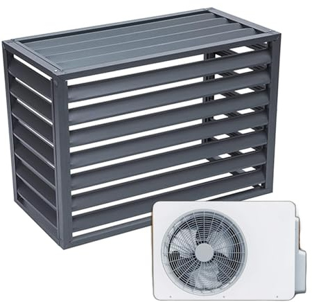 Unmjgybc aircon heatump cover air source heat pump cover ondenser aluminum air conditioner fence outdoor condenser protective Gray Louver Top L120*W70*H150(5P)