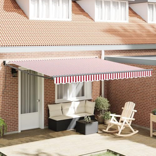 Youuihom Gelenkarmmarkise Rot Weiß Gestreift 400x300 cm Manuell Ausziehbarer Sonnenschutz aus Wetterfestem Polyester für Balkon Terrasse und Garten