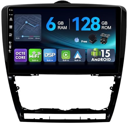 [6G+128G,Octa-Core] - MSD Autoradio für Skoda Octavia (2006-2014) | Android 15 GPS Navi Radio | CarPlay Android Auto Lenkradsteuerung Dual-Band WiFi DSP DAB | Rückfahrkamera MIC | 2 Din 10.1 Zoll