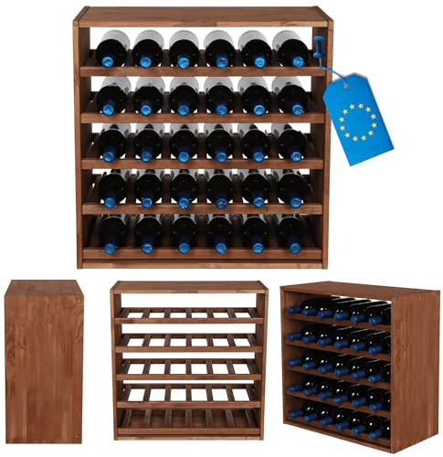 MODO24 Flaschenregal, Weinregal Massivholz für 30 Flaschen, Weinschrank, Modulares Weinständer, Getränkeregal, Weinflaschenhalter, Kellerregal, Flaschenständer, Stapelbar, 60x60x30 cm, Braun