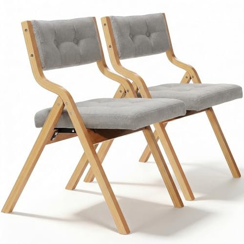Clevich Gepolsterte Klappstühle, 2er Set aus Gepolsterten Klappstühlen aus Holz, Tragbare Sitzmöbel zum Selbstaufbau, Geeignet für Gäste, Küchen, Büros, Hochzeiten und Partys (2pcs, Grau)