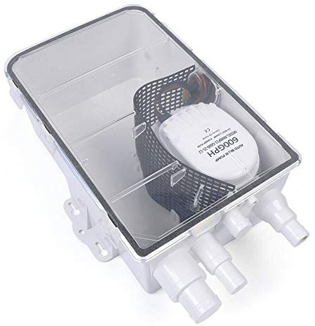 Dusch-Sumpfpumpe 12V, 2271 l/h Abwasserpumpe mit integriertem Schwimmerschalter, 4 Eingangsanschlüsse, Boot Marine Duschwanne Pumpe Drain Einlässe Ablauf Kit System Duschsumpfpumpensystem Bilge