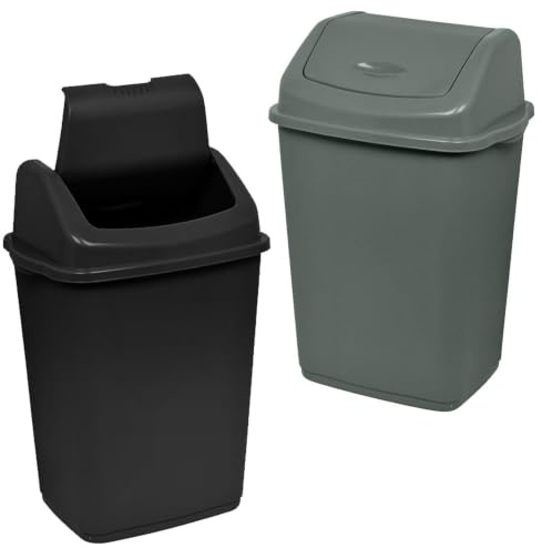 Daniel James 10L or 30L Swing Bin - Waste Recycling Bin with Swing Flip Top Lid - Durable Plastic Rubbish Bin for Kitchen, Bathroom, Bedroom & Office - Black or Silver (Silver, 10 Litre)