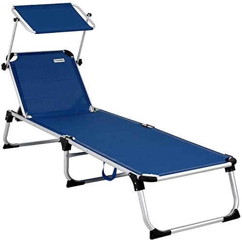 CASARIA® Tumbona Playa Plegable Parasol hasta 180kg 210cm Respaldo Regulable Resistente Intemperie Jardín Azul