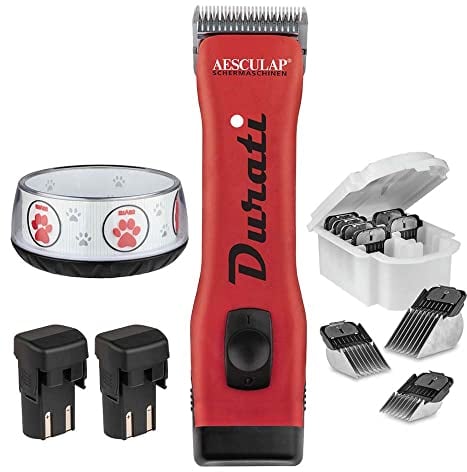 EHASO AESCULAP Profi Hundeschermaschine Set Durati Speed mit Scherk. + Hundenapf + Aufschiebekammset (Rot)