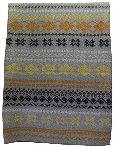 Rotfuchs Wolldecke Kuscheldecke Plaid Wohndecke Jacquard Norweger 100% Wolle in grau gelb185 x 140 cm