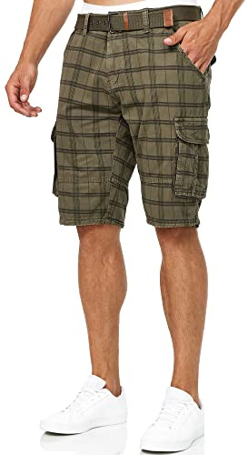 Indicode Herren Monroe Cargo-Shorts aus Baumwolle mit Taschen und Gürtel | Robuste Funktionsshorts aus Baumwolle mit Taschen und Gürtel, kurze Hose, Herrenshorts, Outdoorhose, Sommerhose für Männer