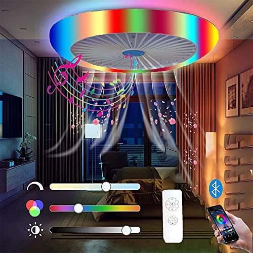 Plafon LED Ventilador de Techo con Luz y Mando a Distancia Redondo APP Ventiladores de Techo con Luce Regulable Inspire Bluetooth Música Altavoz RGB Ajustable Lampara Silencioso Infantil Dormitorio