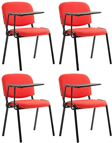 CLP Lot de 4 Chaises Visiteur Ken Tissu et Tablette Rabattable I Chaise Salle de Conférence Dossier et Assise Rembourrés, Couleur:Rouge