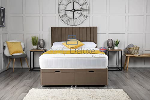 Comfy Deluxe LTD Plush Velvet Ottoman Gas Lift Bed with Vertical Panel Apollo Headboard (6.0FT Super King (182cm X 201cm), Mink)