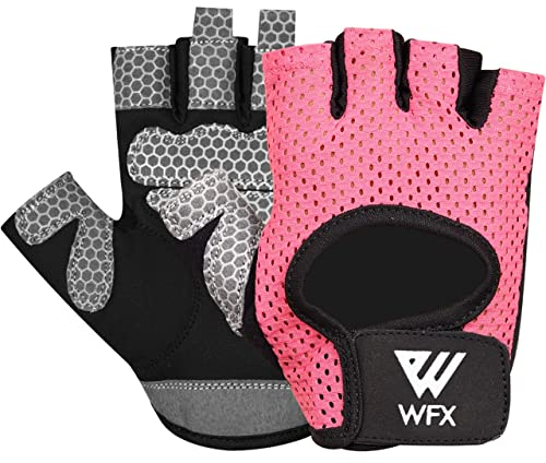 WFX Fahrradhandschuhe, Mountainbike-Handschuhe, stoßdämpfendes Polster, atmungsaktive Halbfinger-Fahrradhandschuhe für Herren und Damen, Größe XL, Pink