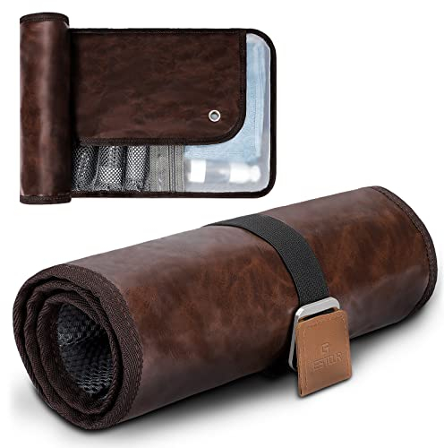 Kulturbeutel für Herren, Reise-Dopp Kit, wasserabweisender Badezimmer-Roll-Organizer für Rasierset, Hygiene, Toilettenartikel-Zubehör, 1. Braun (PU-Leder), Praktisch