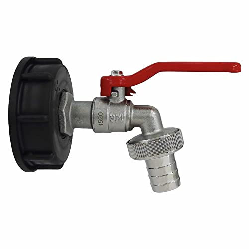 qpool24 IBC-Adapter mit Kugelauslaufventil Ausführung 1/2'' HDPE-Kunststoff schwarz, mit Kugelauslaufventil, matt verchromt, Schlauchtülle, roter Stahlhebel, Verwendung nur für Brauch-/Nutzwasser
