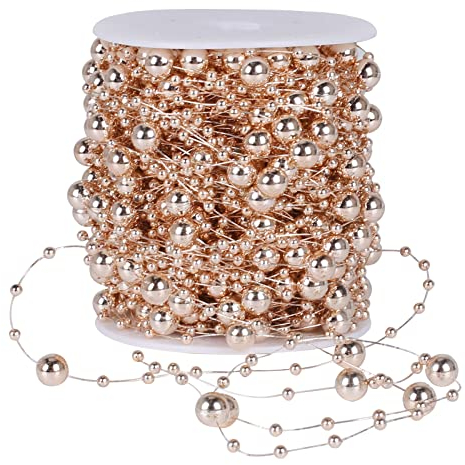 FINDIR Perlengirlande Rosegold Perlenband Weihnachtsbaum Perlen 3mm 7mm Künstliche Perlenkette für Weihnachten Hochzeit Tischdeko Girlande Advent Weihnachtsbaum Kerze Party(30m)