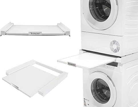 BEPER C206UTI005 Kit Sovrapposizione Lavatrice Asciugatrice in Ferro e Legno - Supporto Lavatrice Asciugatrice con Cinghia di Sicurezza e Adesivi Antiscivolo Inclusi