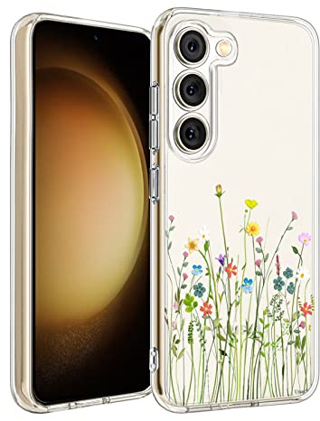 Unov Hülle für Galaxy S23, Handyhülle Klar mit Motiv, Blumen Blumenstrauß | Transparente Schlank Guter Halt, Rutschfest Prägung Muster, Stoßfest Schützende, Erhöhter Kameraschutz, Kratzfest Weich TPU